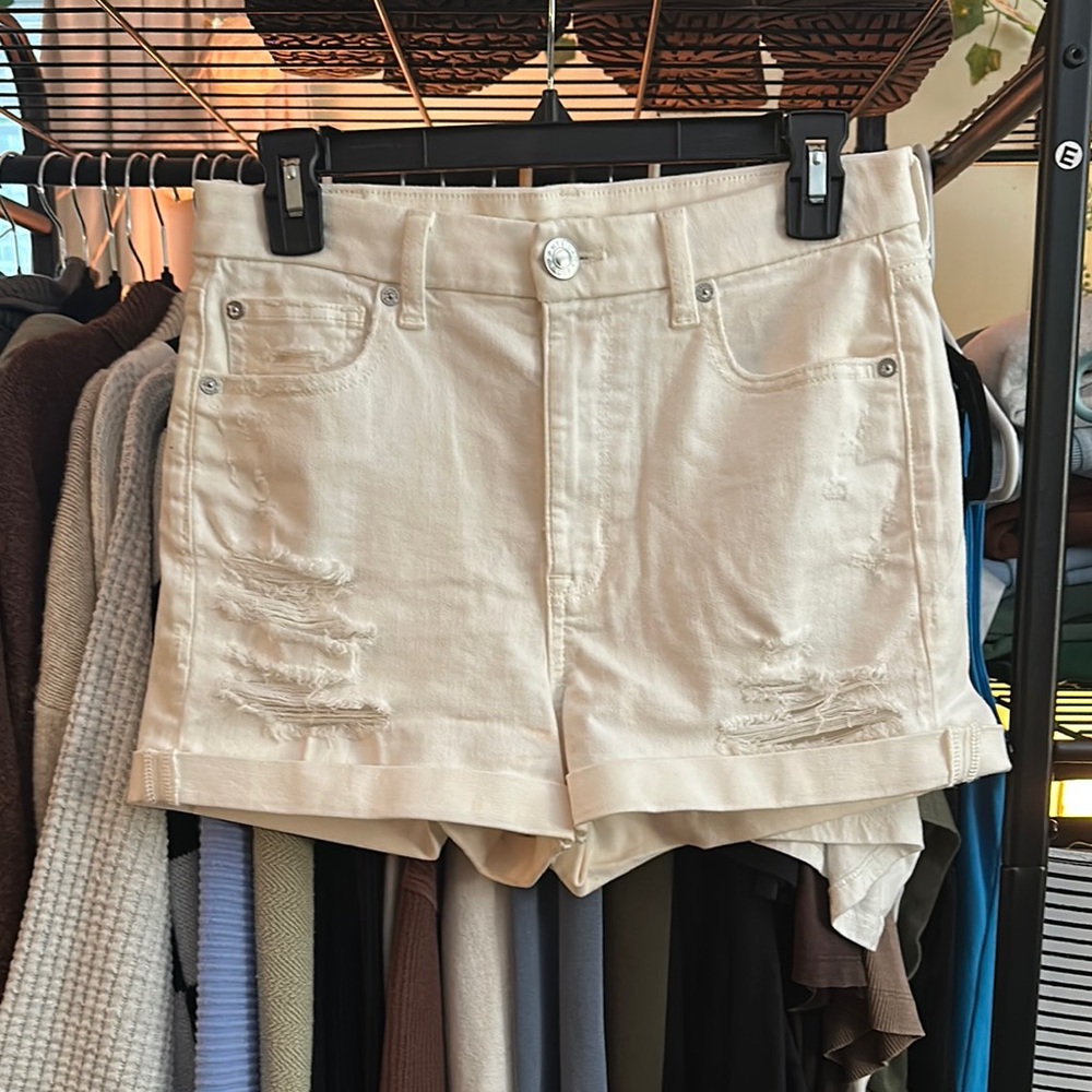 American Eagle Outfitters Cream Jean Shorts High-Waisted
